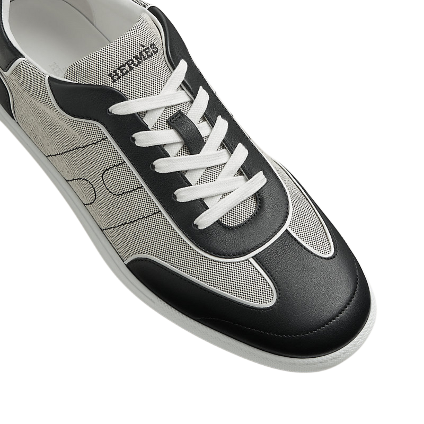 HERMÈS — Sneakers Match en Toile H et Veau Prunoir / Noir