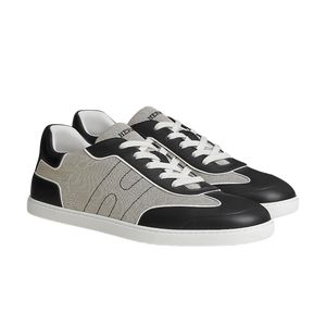 HERMÈS — Sneakers Match en Toile H et Veau Prunoir / Noir