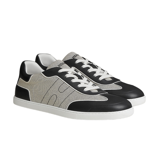 HERMÈS — Sneakers Match en Toile H et Veau Prunoir / Noir